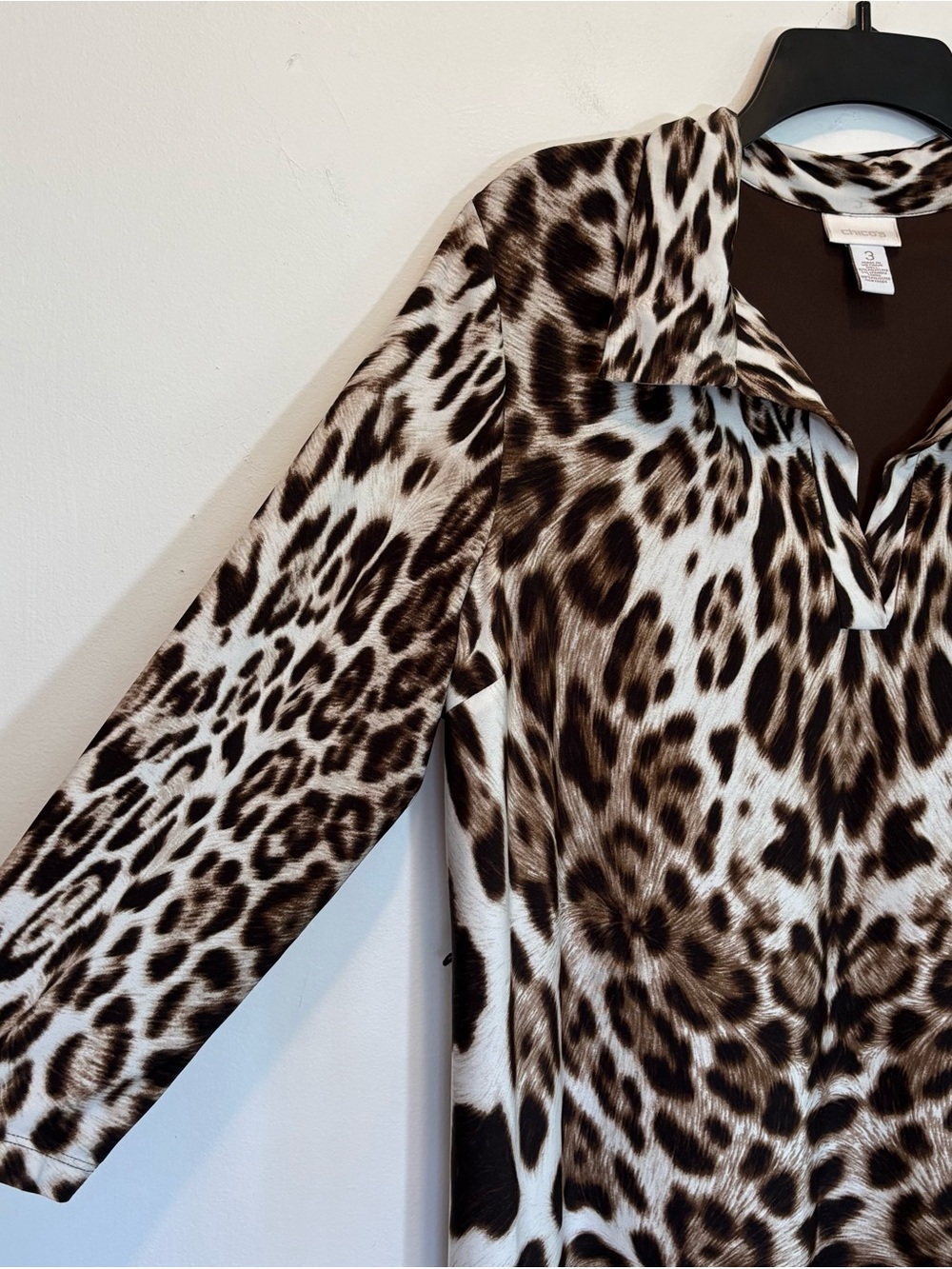 Chico’s Ainsley Leopard Print Dress Fall Knee Length Popover XL / 16 - Picture 3 of 6